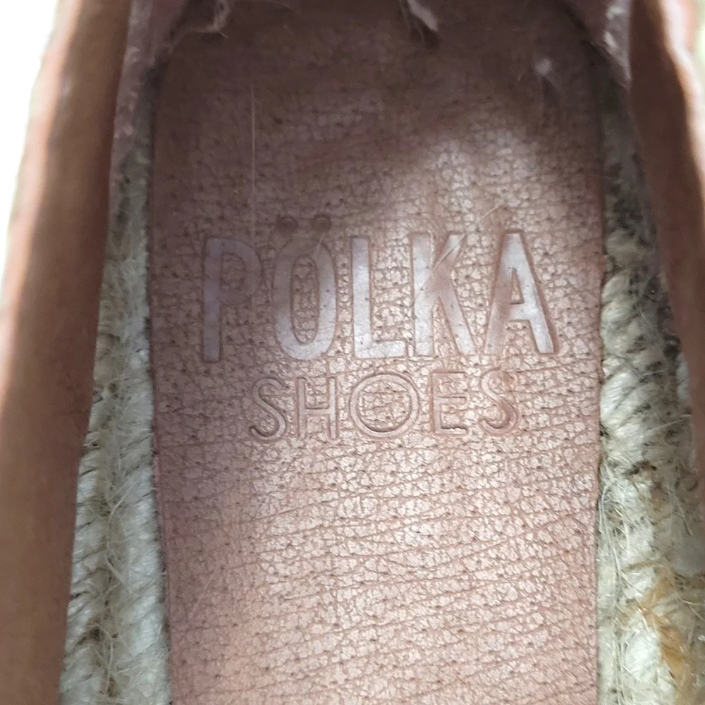 Polka Espadrilles Raffia Beige Leather Toe Platform Shoes Made In Spain EU 39